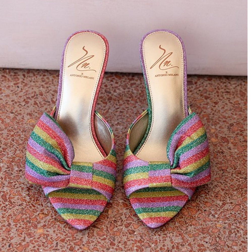 Antonio Melani x The Nat Note Julieta Striped Bow Detail Dress Slide Sandals